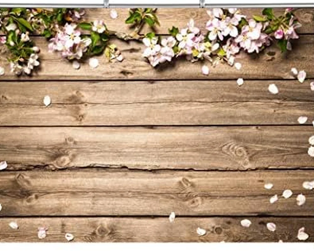 Fotobox Hintergrundwand 02 Rustikales Holz mit Blüten