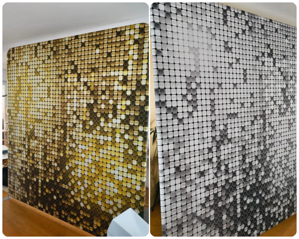Spannwände 10 Shimmer-Wall Gold und 11 Shimmer-Wall Silber, doppelseitig, 240 × 240 cm